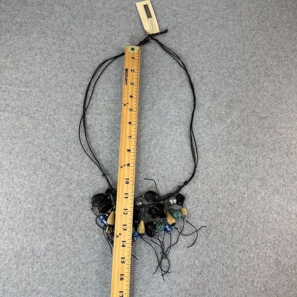 Teresa Goodall Vintage Resin Glass Bead Necklace Linen Cord Signed Boho Jewelry - Picture 9 of 12